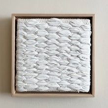 Load image into Gallery viewer, small square textural white weaving floating in a light wood frame
