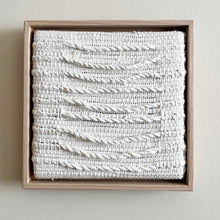 Load image into Gallery viewer, small square textural white weaving floating in a light wood frame
